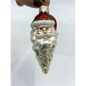VTG Polonaise Santa Face Christmas Ornament Long Beard Gold Glittered Stars 3.5"